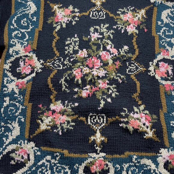 Vtg Cottagecore Womens Sweater L Black Floral Granny Wool Blend Cabincore Soft - Picture 2 of 7